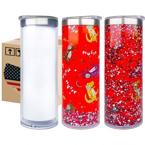 Taza de camping de acero inoxidable con aislamiento al vacío de 20 oz, blanca, para sublimación, con diseño de globo de nieve con brillantina. - Product Image 4