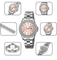 Nouveau style élégant et classique avec des accents en alliage rose jade et verre orné de diamants, affichage de la date, logo personnalisable