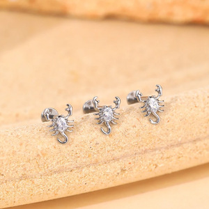 Titanium Plated Spider <b>Stud</b> Earring 1.2x8mm Insect Shape Prong Set Crystal <b>Cartilage</b> Lip Jewelry Unisex ASTM F136 - Product Image 4