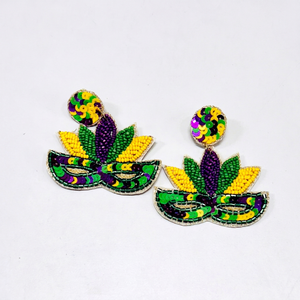 Masque de Mardi Gras AP CURATED COUTURE 2025, boucles d'oreilles en sequins et perles, design personnalisé, accessoires faits à la main pour femmes, vente en gros - Product Image 1
