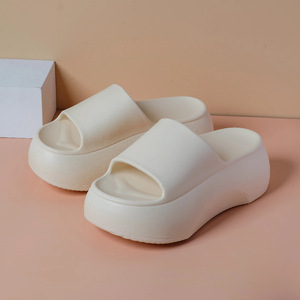 Solid Color Open Toe Platform <b>Slippers</b> Women <b>Summer</b> EVA Outsole PU Upper Cushioned Comfortable Outdoor Wear - Product Image 4