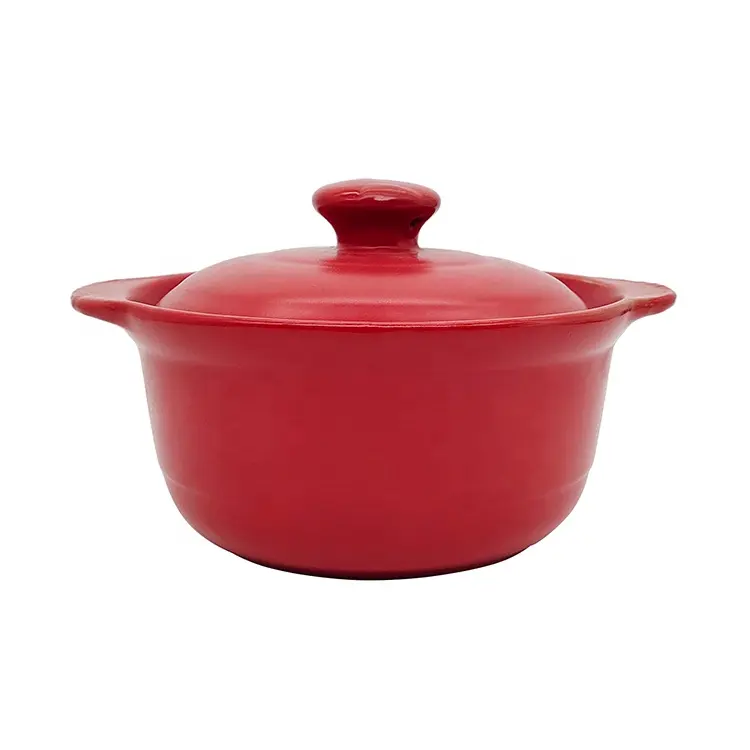 Cazuela Caliente de cerámica con esmalte rojo personalizado, olla de sopa de cocina china con tapa, resistente al calor, nuevo hueso