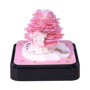 Pad catatan 3D desain kustom blok Memo 3D pohon Sakura mekar Sakura catatan kubus seni 3D kalender kertas