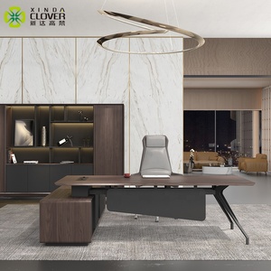 Ensemble de bureau de direction moderne et luxueux en métal en forme de L avec tiroirs pour le patron - Product Image 1