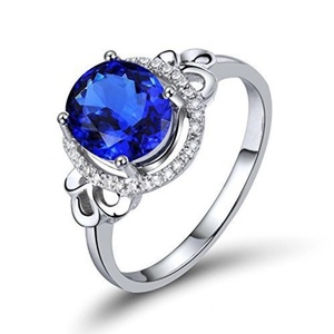Whesale 925 <b>Sterling</b> <b>Silver</b> Bright Design Cubic Zircon Halo Tanzanite <b>Ring</b> Fashion Design Tanzanite Jewelry - Product Image 1