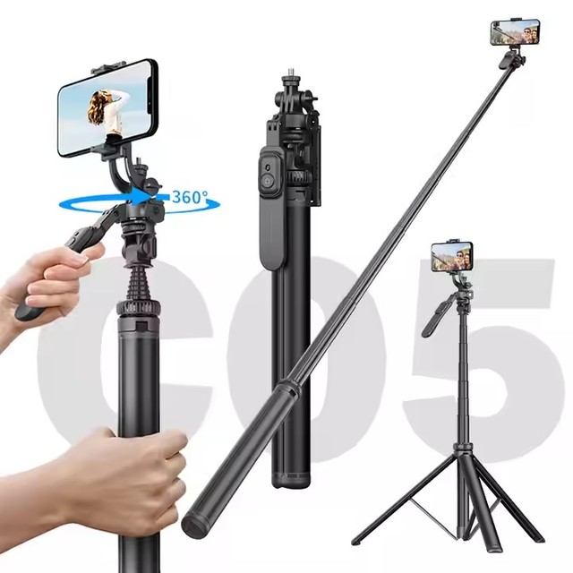 Hot C05 360 Turning Camera Shutter Remote Control Selfie Stick Rotating Tripod Mobile Selfie Stick for Phone and Camera