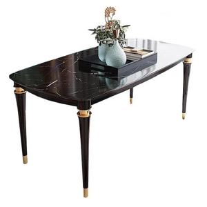 Set Tavolo da Pranzo di Lusso Semplice 4 Posti con Piano in Marmo <span class=keywords><strong>Bianco</strong></span> e Nero, Tavoli da Pranzo in Legno Massello e <span class=keywords><strong>Resina</strong></span> - Product Image 2