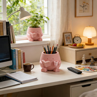 Figurine de personnage souriant mignonne, impression 3D, porte-stylo et pot à succulentes double usage, conteneur de rangement de bureau, décoration unique pour la maison