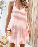 Combinaison courte décontractée pour femme, tricotée à rayures, sans manches, col en V, short intégré, poches latérales, tissu Spandex/Polyester, OEM