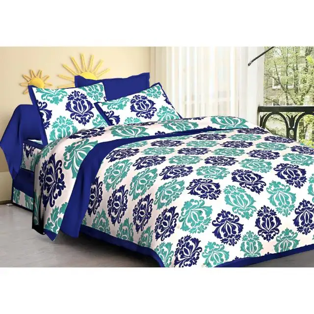 Pure Cotton Sanganeri Printed Jaipuri Bedsheet for Double Bed Queen Size with 2 Pillow Covers 260Thread Count