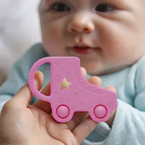 Nieuwe Aankomst Groothandel Op Maat Gemaakt Zacht Bpa Gratis Pop Siliconen Kauwen Baby Bijtring Rolschaats Baby Tandjes Speelgoed