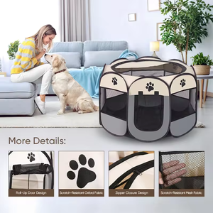 Parc portable pour chiens et chats Tente pliable pour animaux de compagnie avec cadre en métal Conception respirante Plateau en plastique Fermeture à glissière - Product Image 3