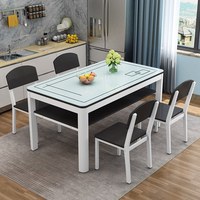 Table à manger 4 places en verre trempé avec chaises, combinaison de rangement, design double couche, mobilier de maison de luxe léger pour petits appartements
