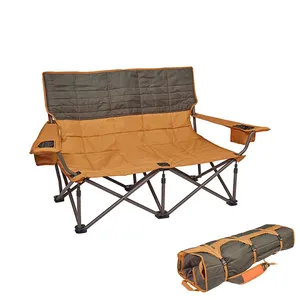 NPOT 2024 Custom Logo Outdoor Lightweight Portable Folding Loveseat Heavy Duty Padded Double Camping Chair For Adults