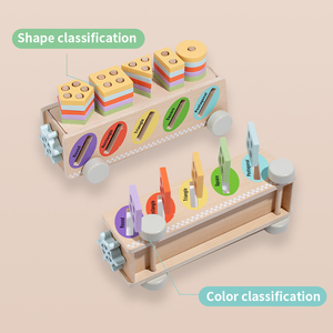Nouveau design classique : Chariot multifonction Montessori en bois pour l'apprentissage des formes et la reconnaissance, jouet éducatif précoce pour garçons et filles - Product Image 3