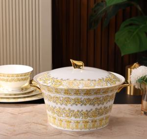 Service de table de luxe classique occidental en porcelaine fine CEC <span class=keywords><strong>PC</strong></span> 58 pièces, motif minimaliste gaufré or, idéal pour hôtels - Vente chaude - Product Image 5