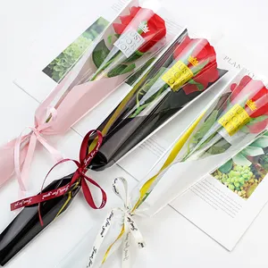Bolsa OPP de papel translúcido para envolver, Rosa única, fresca, floral, colores sólidos, esmerilada, impermeable, funda de flores coreanas