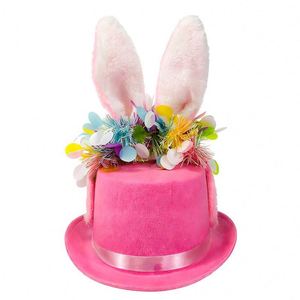 Sombrero de mago con orejas de conejo de Pascua al por mayor, accesorio para la cabeza para fiestas de carnaval, para niños y adultos, disfraz de vacaciones de primavera, serigrafía rosa/blanca - Product Image 2