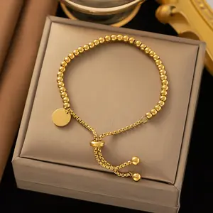 Ins Fashion 18K Gold Plated Beaded Bracelet Waterproof Stainless Steel Round Charm Bead Chain Bracelet For Gift