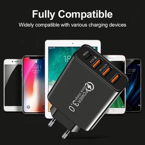 Cargador de Pared para Teléfono Celular con 3 Puertos USB + PD Tipo C, Adaptador QC3.0 con Enchufe EU/US, Cargador de Pared USB C de 20W, Precio de Fábrica - Product Image 4