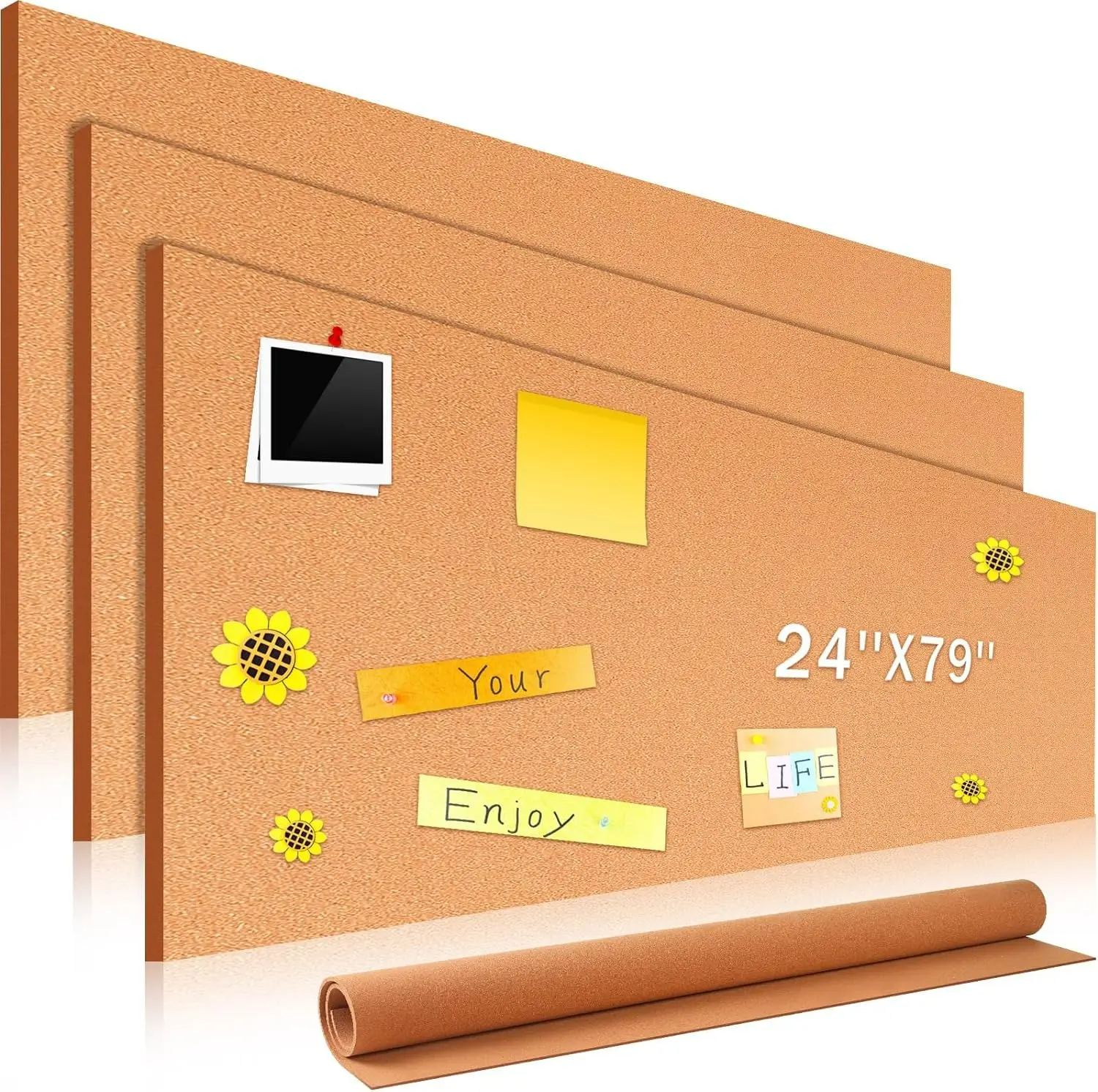 24"L x 79"W Bulletin Corkboard Frameless 1/4 Inch Thick Rectangle Cork Boards Large No Adhesive Without Frame Cork Sheets