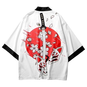Abrigo con estampado de zorro de nueve colas, camisa de Kimono japonés <span class=keywords><strong>para</strong></span> hombres y mujeres, ropa de calle Haori, ropa de calle de demonio de zorro, cárdigan Yukata, Tops - Product Image 1