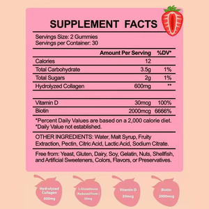 Gummies de collagène hydrolysé à marque privée avec biotine et vitamine D – Compléments de santé pour améliorer l'immunité – 100 % naturels – Pour adultes - Product Image 2