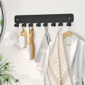 Wall Mounted <b>Hook</b> Rack <b>Black</b> Rectangle 8 <b>Hooks</b> Durable Key Organizer Entryway Storage - Product Image 3