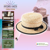 2026 OEM Shinehats Visière de soleil rose pour femme, en paille, à calotte ouverte, pour l'été, la plage et le bord de mer, avec design de logo personnalisé