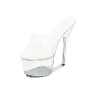 Chaussons à talons hauts transparents grande taille pour femmes, vente en gros directe d'usine, mode simple - Product Image 1