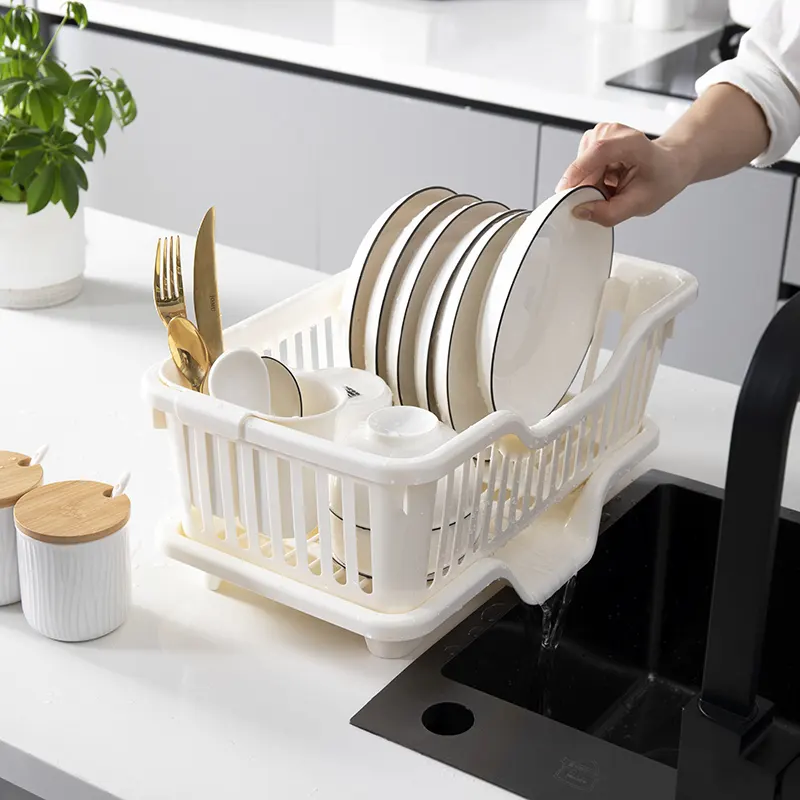 Kitchen Metal Plastic Dish Rack with Utensil Holder Cup Holder Dish Drainer for Kitchen Counter Top Dish rack PP plastic storage