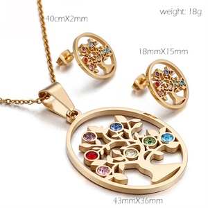 Popular Famous Hollow Round <b>Tree</b> of Life <b>Crystal</b> Stainless Steel Necklace Jewelry Sets - Product Image 3