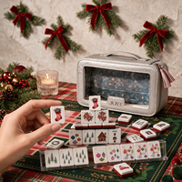 Prêt à expédier : Ensemble de Mahjong Américain de Noël, 4 couches, en acrylique, 160 pièces, avec ornements de luxe, tuiles sculptées motif Poinsettia