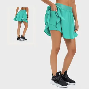 Yeni moda 2 In 1 spor tenis Yoga Mini etek yan cep şort ile hızlı kuru dans spor giyim egzersiz koşu kadınlar için