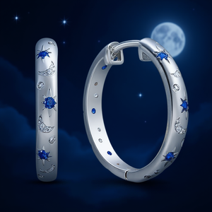 White Gold <b>Hoop</b> <b>Earrings</b> With Sapphire Star Moon Design Claw Setting For Women Romantic <b>Fashion</b> Jewelry - Product Image 2