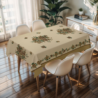 Nappe rectangulaire marocaine en PVC imprimé crème vert à motif subtil à carreaux, résistante à la chaleur