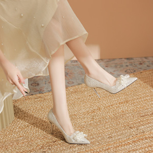 Zapatos de Tacón Alto con Punta en Pico y Decoración Floral para Novia, Zapatos Elegantes de Fiesta para Mujer - Product Image 2
