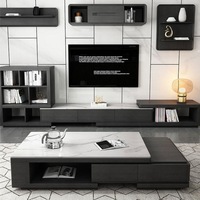 Ensemble table basse moderne haut de gamme avec cadre en bois sculpté pierre meuble TV en verre de luxe pour la maison, la villa, la chambre et le salon