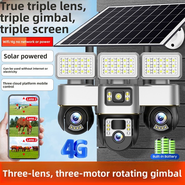 Floodlight Security Camera IR Night Vision Panoramic Network Camera WIFI Solar Powered Outdoor 4G 360 View Full HD Two-Way Full