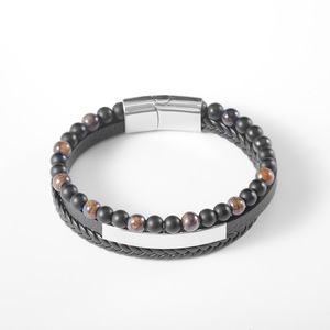Men's Multi-layer <b>Leather</b> <b>Bracelet</b> With Tiger Eye Beads Stainless Steel Buckle 7.5 8.5 9 Inches Gift Jewelry - Product Image 3