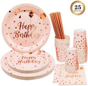 Microstar serve 25 persone festa di compleanno piatti di carta e tazze e tovaglioli per festa di compleanno set stoviglie usa e getta stoviglie - Product Image 4