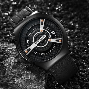 Futuristic Mens Unique Turbine Dial <b>Watch</b> Black <b>Case</b> Black Leather Strap Quartz Wristwatch - Product Image 1