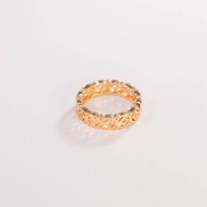 Bague à motif géométrique plaquée or, design sculpté complexe, bague empilable réglable, bijoux de luxe tendance - Product Image 5