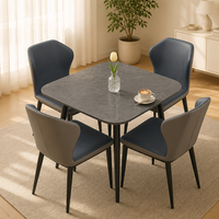 Table carrée compacte en pierre frittée, résistante à la chaleur et à l'usure, avec chaises rembourrées confortables pour 4 personnes
