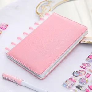 2021 New Design Disc Bound Notebook Disc Planner Loose Leaf A5 Notebook Diary Business Notebook Stationery With Pink Cover