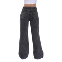 Pantalons en jean délavés à l'acide noir quotidiens, effet whisker, jean droit, OEM ODM, pantalons pour femmes
