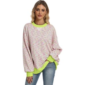 FOXA Sweat-shirt surdimensionné rayé pour femme, col rond, manches longues, épaules tombantes, tricoté, doux et respirant - Product Image 5