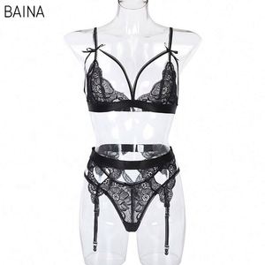 Ensemble de lingerie sexy pour femme, sous-vêtements, vêtements de nuit, dentelle florale noire, marque privée - Product Image 6