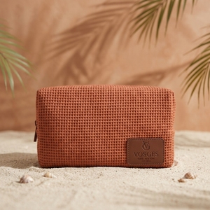 <span class=keywords><strong>Borsa</strong></span> Personalizzata in Cotone con Ricamo a Nido d'Ape, Logo Personalizzato, Marrone Cammello, Borse Cosmetiche Grandi, Regali di Nozze, <span class=keywords><strong>Borsa</strong></span> per il Trucco da Donna - Product Image 1