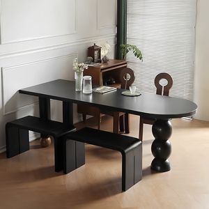 Mesa de Comedor Ovalada de Madera Maciza, 4.5cm de Grosor, Estructura de Soporte Estable para Comedor y Uso Doméstico - Product Image 4